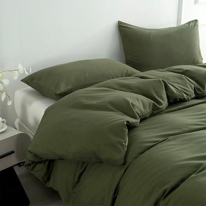 Green Duvet Cover King 100% Brushed Microfiber 3-Piece Set - Army Green with Zipper Closure - Luxury Soft