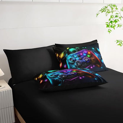Gamer Comforter Set 7 Piece Full Size Bed in A Bag,Game Bedding for Room Decor,Soft Gaming Comforter Video Game Bedding with Fitted Sheet,Flat Sheet, Pillowcases & Shams