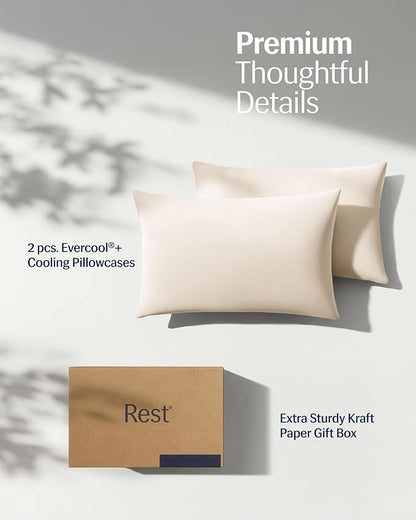 REST® Evercool®+ Cooling Pillowcases Standard - 2 Pillowcases for Sensitive Skin, Silver Infused Fabric for Hygienic Sleep, Silky Smooth for Curly Hair, High Elastic for Snug Fit (19x29 inches)