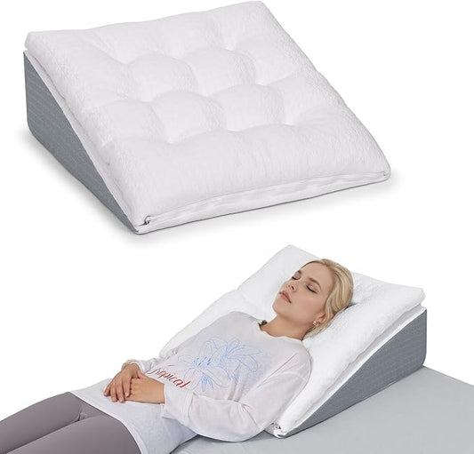 TANYOO Bed Wedge Pillow for Sleep Apnea 10 Inch Gerd Pillow Patent Dual Layer Triangle Pillow Adjustable Shredded Memory Foam Topper Soft Support Ideal for Acid Reflux, After Surgery, Snoring