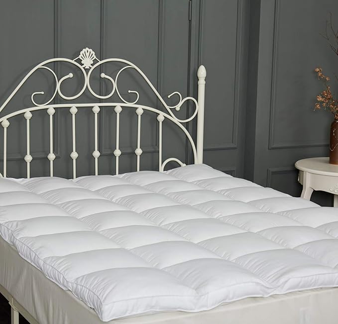 King Mattress Topper Down Alternative Overfilled 2" Thick Mattress Pad Soft Fluffy and Warm Mattress Cover Hotel Quality Pillow Top