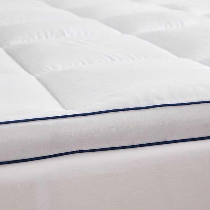 Mattress Pad Cover Pillow Top with Stretches to 18” Deep Pocket Fits Up to 8”-21” Cooling White Bed Topper (White-Thick, Twin)