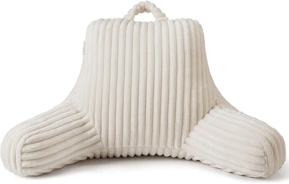 Blissful Diary Reading Pillow for Sitting in Bed, Large Flannel Back Pillow Bed Sitting Up for Adult & Children, Backrest Cushion for Sit Up in Couch or Floor, Dorm Essentials, Cream White