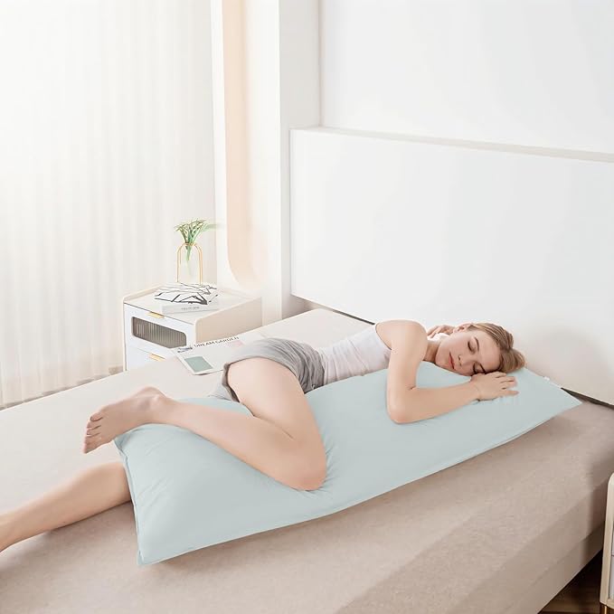 Goose Down Body Pillows for Adults, Large Body Pillow for Side Sleeper, Hugging Feather Body Pillow Insert, Cooling Full Length Long Pillow for Bed with 100% Organic Cotton Shell, (Baby Blue 20"x60")