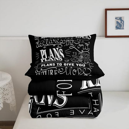 Feelyou Kids Vintage Bible Verse Comforter Set Christian Bible Verse Jeremiah Comforter Set for Boys Children Teens Bedroom Decor Modern Comforter Black Duvet Set Full Size with 2 Pillow Case