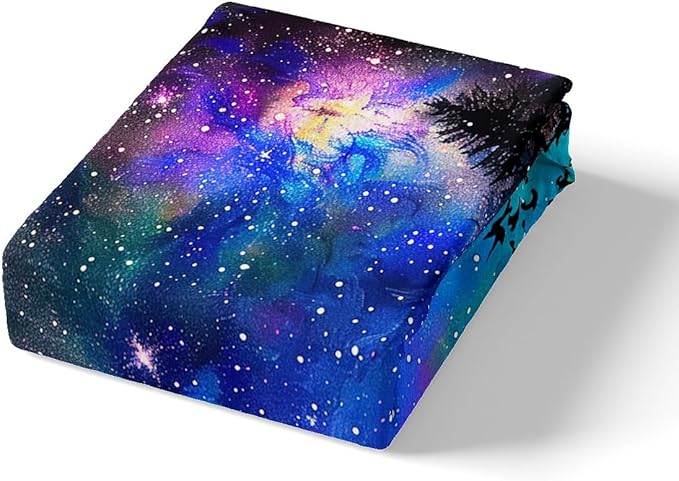 Castle Fairy Blue Galaxy Duvet Cover Set Twin Size,Wolf Animal Trees Silhouette Comforter Cover for Kids Boys Bedroom Xmas Gift,Stars Nebula Space Bedding Set with 1 Pillowcase Bedspread, Soft
