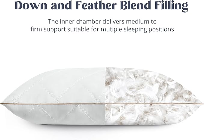 puredown® Goose Feathers and Down Pillow with Diamond Quilting with 100% Cotton Cover, Pack of 1, King Size