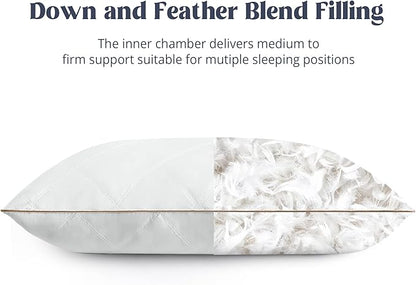 puredown® Goose Feathers and Down Pillow with Diamond Quilting with 100% Cotton Cover, Pack of 2, King Size