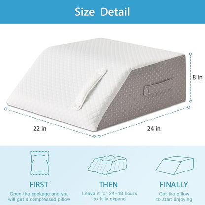 Leg Pillow Elevation Blood Circulation, Leg Wedge for Elevation for Swelling, Leg Elevating Pillow for After Surgery, Memory Foam Foot Knee Pillow for Back Sleeping 24×22×8 Inch White/Grey