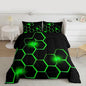Feelyou Honeycomb Kids Comforter Set Modern Hexagon Bedding Set for Boys Children Teens Bedroom Decor Geometrical Comforter Beehive Geometric Black Green Duvet Set Queen Size with 3 Pillow Case