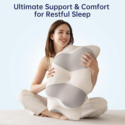 Cervical Neck Pillow, Ergonomic Memory Foam Pillow - Orthopedic Design for Side, Back, and Stomach Sleepers (Grey, 26''x15.76''x5.52'')