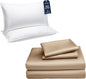 Beckham Hotel Collection Down Alternative Pillows & Cotton Sheets 4 Piece Set, 16" Deep Pocket, 2 Open End Pillowcases, King, Sand