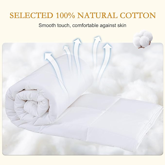 YOUR MOON Luxurious All Season Wool Comforter Twin Size, 100% Natural Australian Wool Filling, Hypoallergenic Comforter Duvet Insert, Noiseless Cotton Shell (White)