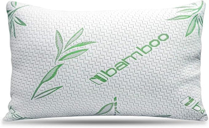 King Size Rayon Derived from Bamboo Pillow, Cooling Shredded Memory Foam Bed Pillows Sets for Back, Stomach, Side Sleepers, Adjustable Soft Firm, Washable Cover, King (Pack of 1)