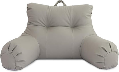 A Nice Night Faux Leather Reading Pillow for All Season,Wedge Bedrest Pillow Backrest with Arms Back Support for Sitting Up in Bed/Couch,Grey