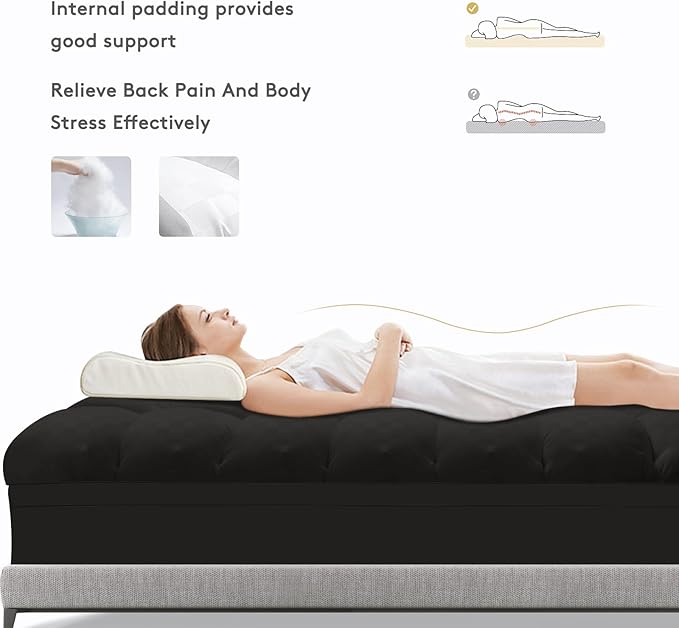 Mattress Topper Cal King,Extra Thick Mattress Pad Cover for Back Pain,Cooling Mattress Protector with 8-21 Inch Deep Pocket,Overfilled Down Alternative Filling,Black