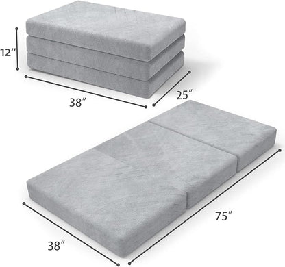 SINWEEK 4" Twin Memory Foam Folding Mattress with Storage Bag - Foldable Trifold Floor Bed Topper, CertiPUR-US Certified Guest Sleeping Pad, Machine Washable Cover