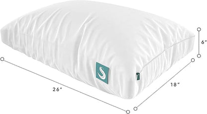 Sleepgram Cooling Bed Pillow, Bed Support Adjustable Hypoallergenic Soft Sleeping Head Rest with Removable Cover, Queen Size, White