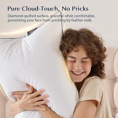 Pacific Coast Pillows Queen Size Set of 2, Goose Feather Down Pillow for Sleeping, Classic Diamond Pattern Hotel Pillow for Side Sleepers and Back Sleepers