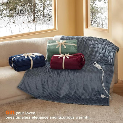 Bedsure GentleSoft Electric Blanket Full Size - Soft Ribbed Flannel Heated Blanket with 6 Heat Settings, Heating with 10 Time Settings, 8 hrs Timer Auto Shut Off, Gifts for Grandma (72"x84", Green)