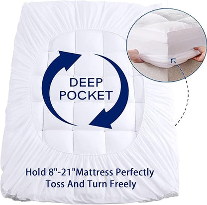 Mattress Topper King Size, Cooling Thick Breathable Viscose Made from Bamboo Mattress pad, Soft Quilted Fitted Mattress Cover with Down Alternative Fill (8-21”Deep Pocket)