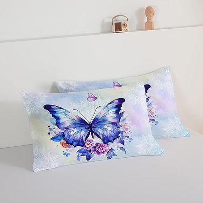 HOSIMA Floral Purple Butterfly Comforter-Soft Microfiber,Fantasy Butterfly Aesthetics King Size Bed in a Bag for Kids Girls Teens Women,Mandala Preppy Bedding 3Piece with 2 Pillow Shams.