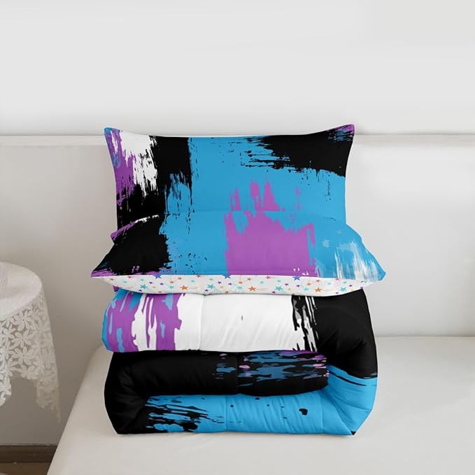 Feelyou Abstract Comforter Modern Abstract Art Comforter Set for Boys Girls Children Purple Blue Black Pattern Bedding Set Room Decor Twin Size Duvet Set 2Pcs