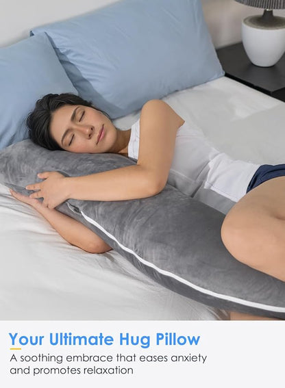 QUEEN ROSE Body Pillow for Side Sleepers, Soft Comfort S Shaped Hug Pillow for Adults, Full Body Support, Velvet Grey
