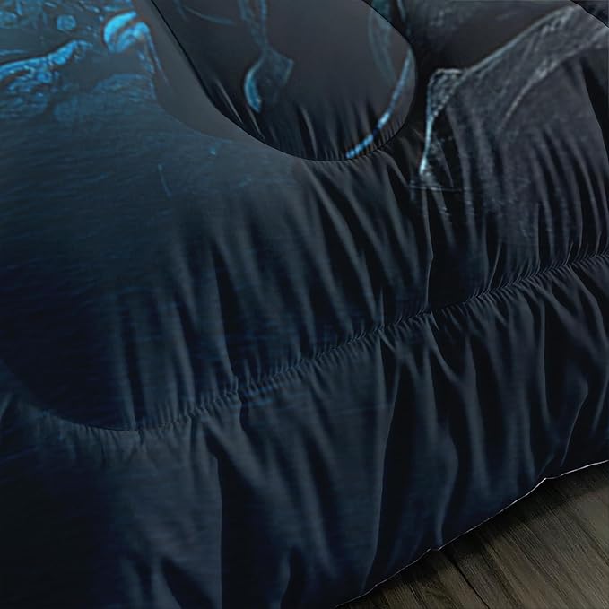 Soccer Bedding Comforter Set King Size,Blue Football Flame Printing Ball Gamer Bedding Set,Sports Themed Room Decor for Teens Boys,Kids Comforter Sets Boys with 2 Pillowcases.