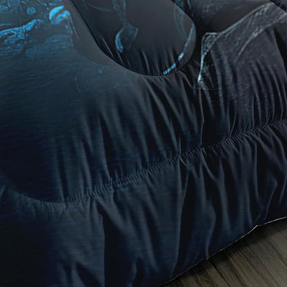 Soccer Bedding Comforter Set King Size,Blue Football Flame Printing Ball Gamer Bedding Set,Sports Themed Room Decor for Teens Boys,Kids Comforter Sets Boys with 2 Pillowcases.