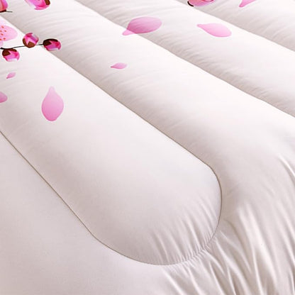 Cherry Blossoms Comforter Set Queen Size 3Pcs Romantic Theme Pink Bedding Set Girl Floral Down Quilt with 1 Comforter and 2 Pillowcases
