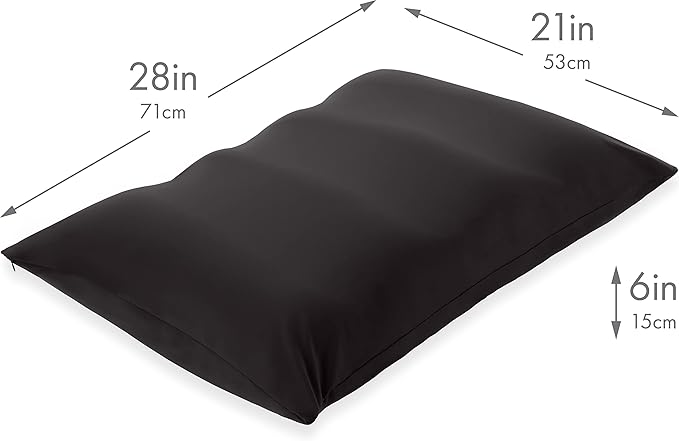 PILLOWY Premium Microbead Bed Pillow, X-Large Extra Fluffy But Supportive - Ultra Comfortable Sleep with Silk Like Anti Aging Cover 85% Spandex/ 15% Nylon Breathable, Cooling Matte Black