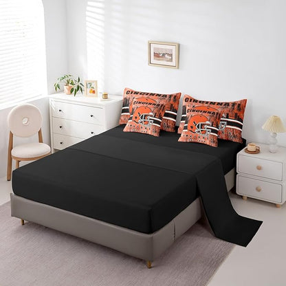 Erosebridal 7Pcs Gridiron Bed in A Bag King Size Cincinnati Bedding Set Sports Room Decor for Men Women Football City Sports Decor Comforter Sets with Sheets Retro Watercolor Grunge Rugby Bed Set