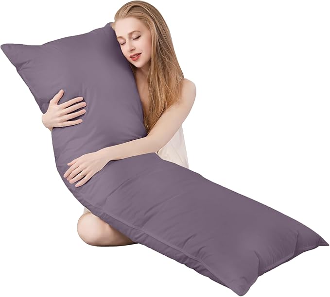 Goose Down Body Pillows for Adults, Large Body Pillow for Side Sleeper, Hugging Feather Body Pillow Insert, Cooling Full Length Long Pillow for Bed with 100% Organic Cotton Shell, Blackcurrant 20"x72"