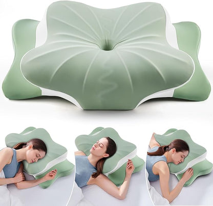 Cervical Pillow for Neck Pain Relief, Cooling Ergonomic Memory Foam Pillow with Ice Silk Pillowcase, Dual-Height Orthopedic Contour Support Pillow for Side,Back,Stomach Sleepers, CertiPUR-US Certified
