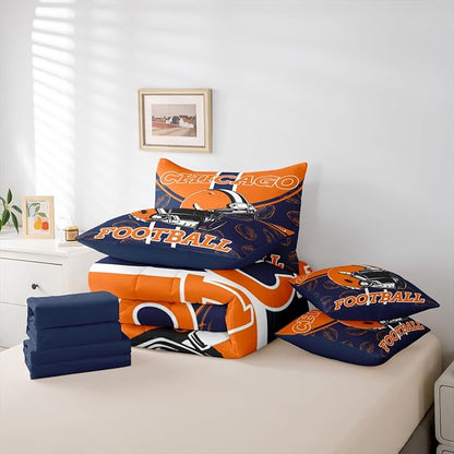 Feelyou Football Comforter Set with Sheets 7 Piece Full Size Ball Games Bed in a Bag Kids Boys Girls Rugby Bedding Set City of Footballs Bedroom Decor Rugby Sports