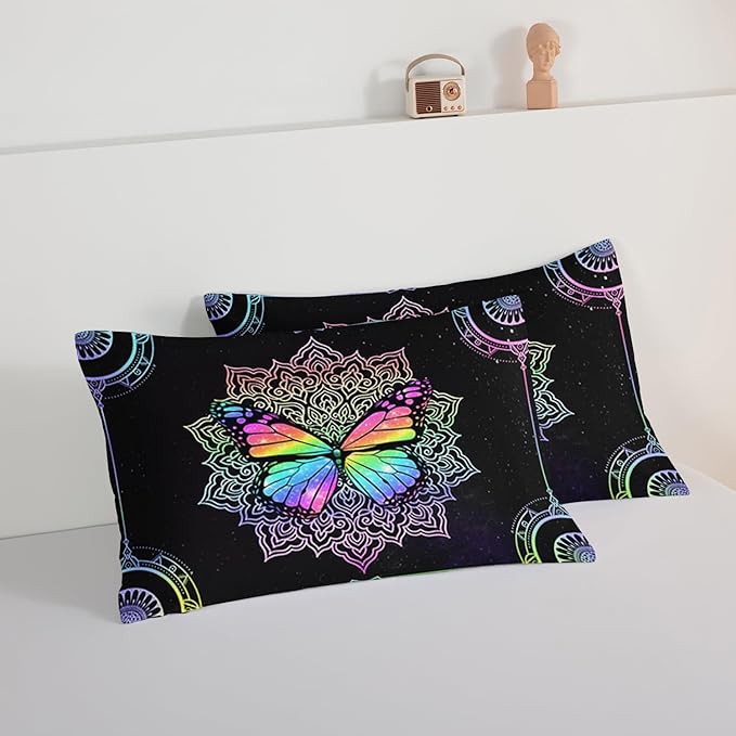 HOSIMA Butterfly Bedding for Girls,Mandala Bed in a Bag King Size Comforter Set - Colorful Butterfly Design,Galaxy Bedding Set,Microfiber Star Comforter with 2 Pillowcases,Dorm Room Essentials.