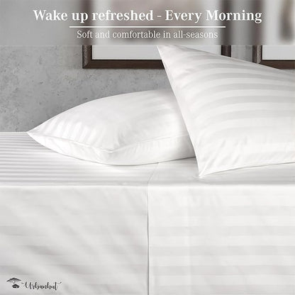 URBANHUT 1000 Thread Count Egyptian Cotton Sheets Damask Striped California King Size, Long Staple Soft & Breathable, 4 Pc Bed Sheet Sets, Luxury Hotel Sateen Sheets Fits 16" Deep Pocket - White