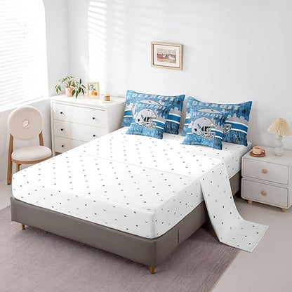 Erosebridal Classic Football Bedding Set Queen Football Bed in A Bag for Boys Men Women Sports Helmet Bed Set Rugby Sports Decor Comforter Sets with Sheets 7 Pieces