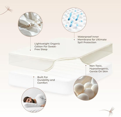 Organic Waterproof Mattress Protector Twin XL Size -100% Waterproof Mattress Pad w/Extra Soft Quiet & Breathable Triple Layer Protection -GOTS Certified Machine Washable Deep Pocket Design(Twin XL)