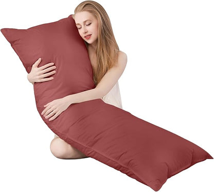 Goose Down Body Pillows for Adults, Large Body Pillow for Side Sleeper, Hugging Feather Body Pillow Insert, Cooling Full Length Long Pillow for Bed with 100% Organic Cotton Shell, (Burgundy 20"x60")