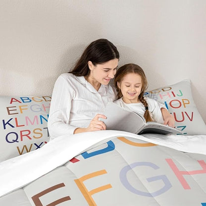 3D Alphabet King Size Comforter Set,Kids Colorful Alphabet Decor All Season Bedding Set,Teens English Comforter,Learning Alphabets Decor Quilt Set Bedroom Collection 3Pcs