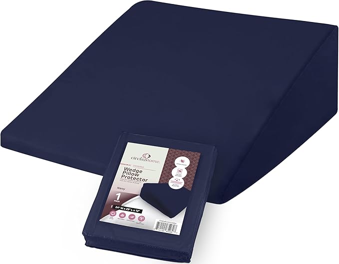 CirclesHome Wedge Pillow Cover 100% Cotton, Zippered Wedge Pillow Case Protector, Soft, Hypoallergenic & Breathable - Navy, (24Wx25Lx12)