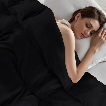 NEXHOME PRO Queen Duvet Cover Set – 100% Certified Organic Cotton with Washed Feel & Linen-Like Texture, Comfortable & Breathable, Home Bedding Set Black (No Comforter)