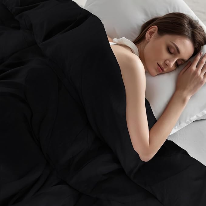 NEXHOME PRO Twin Duvet Cover Set – 100% Certified Organic Cotton with Washed Feel & Linen-Like Texture, Comfortable & Breathable, Home Bedding Set Black (No Comforter)
