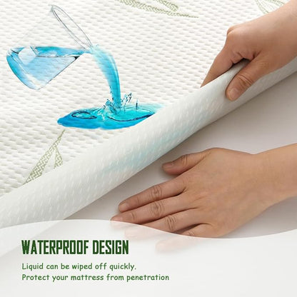 Twin XL Size Waterproof Mattress Protector, Premium Cooling Viscose from Bamboo Mattress Pad, Breathable, Noiseless, Cooling & Machine-Washable Bed Cover with 21" Deep Pocket