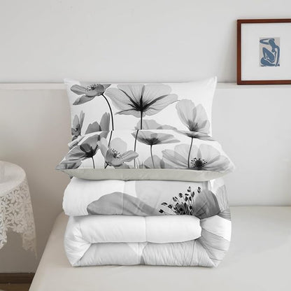 Erosebridal Vintage Grey Floral Toddler Bedding Set,Black and Gray Flower Comforter Set for Kids Girls,Country Flowers Bed Set Rustic Wildflower Room Decor with 1 Pillowcase,Breathable