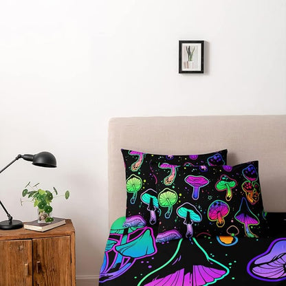 Mushroom Duvet Cover Queen Trippy Comforter Cover Aesthetic Bedding Set Colorful Bed Set Spring Mushroom Bedroom Decor