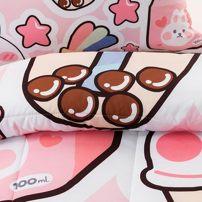 CVHOUSE Kawaii Bedding Queen Size,Kawaii Rabbit Bedding Set for Girls Kids,Cute Rabbit Comforter Set Kawaii Rabbit Duvet Set Rabbit Pattren Quilt Set Girls Room Decor 3 Pieces