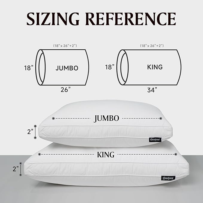 Beautyrest Goose Feather Down Fiber Gusseted Pillows, Hotel Pillow Luxury Bed Pillows, 100% Cotton Cover, King Size Set of 2